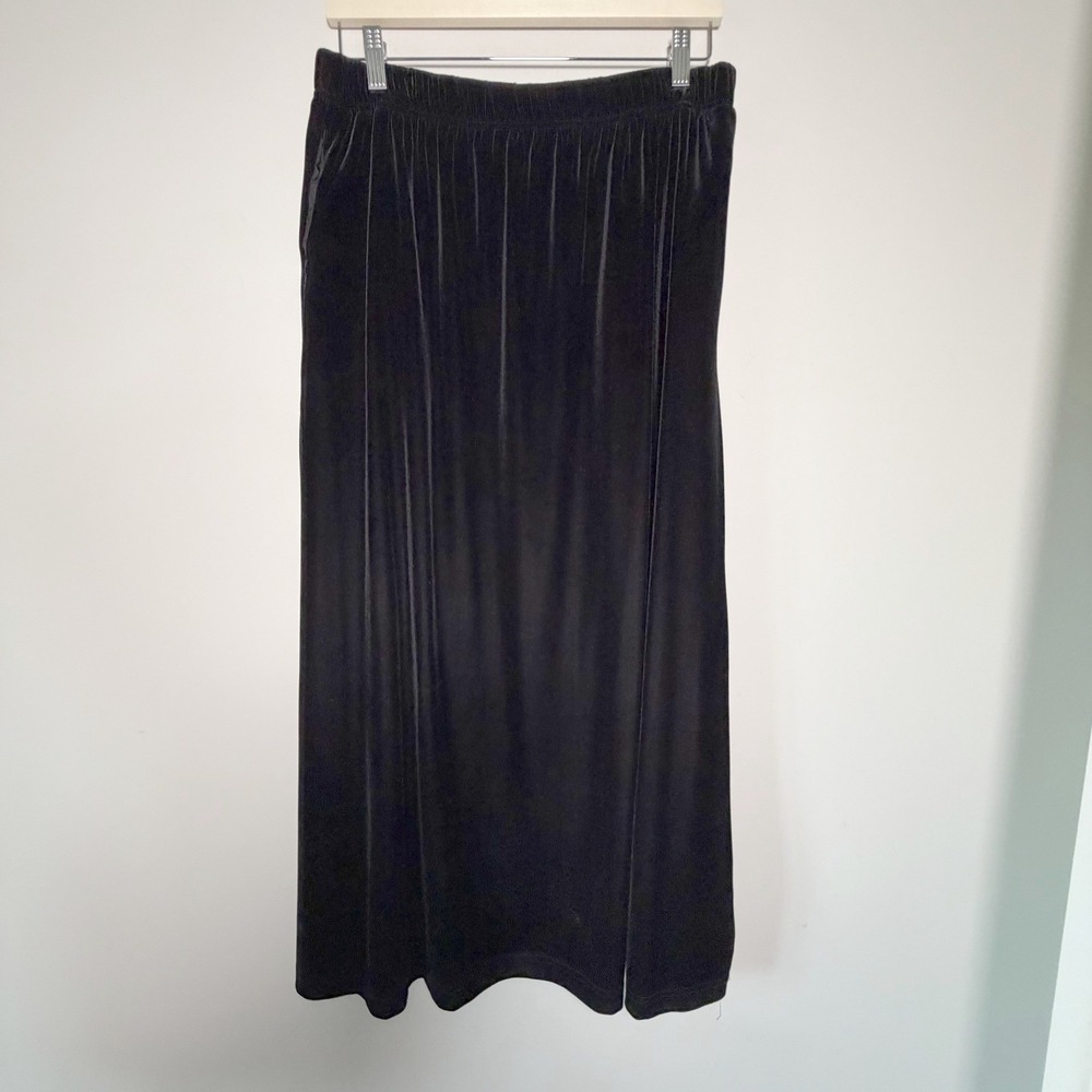 TR Bentley Black Velvet Maxi Skirt XL Elastic Waist Stretch Long Pockets Classic